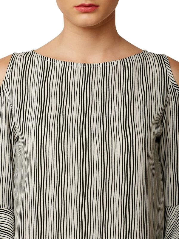Women's Black and White Ruffled Cold Shoulder Top - Image 5