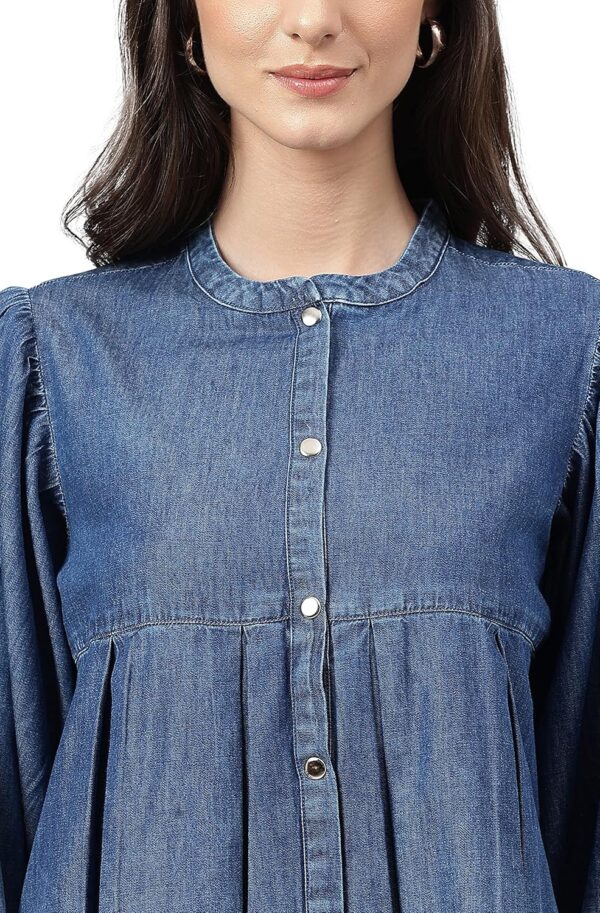 Women's Blue Denim Faded Flared Top - Image 8