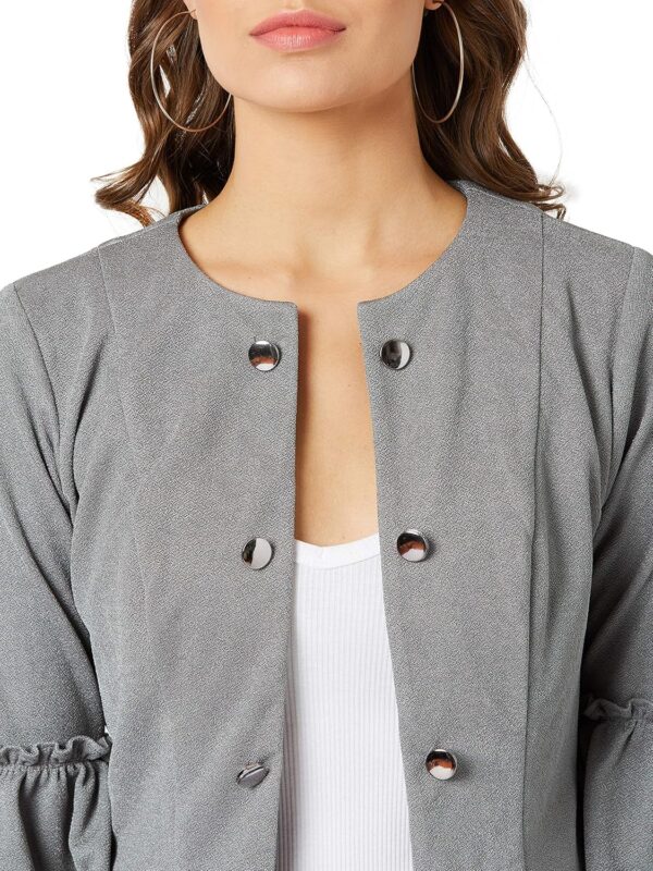 Women's Grey Solid Ruffle Jacket - Image 6