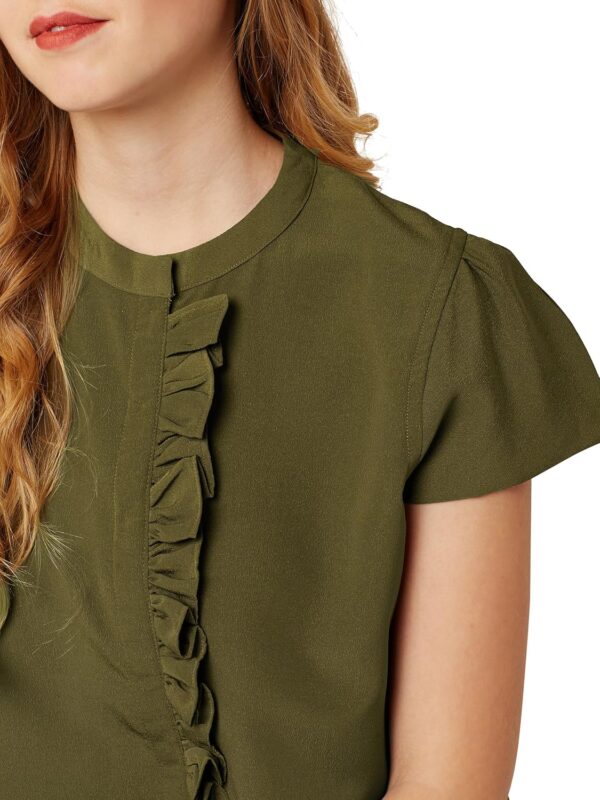 Women's Olive Green Ruffled Top - Image 5