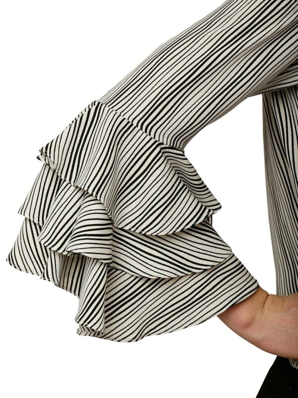 Women's Black and White Ruffled Cold Shoulder Top - Image 6