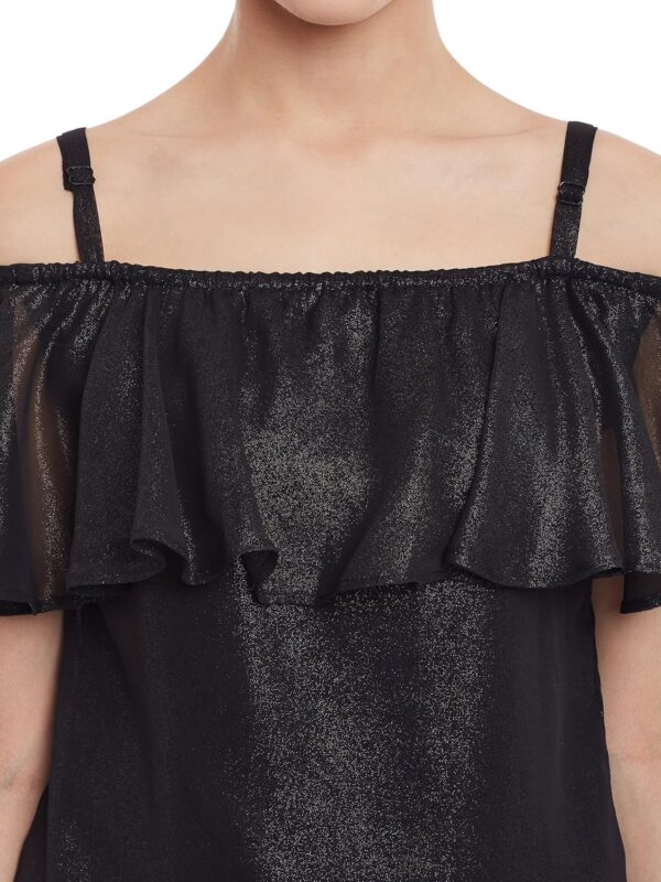 Womens Loose Fit Black Shimmery Off Shoulder Top - Image 5